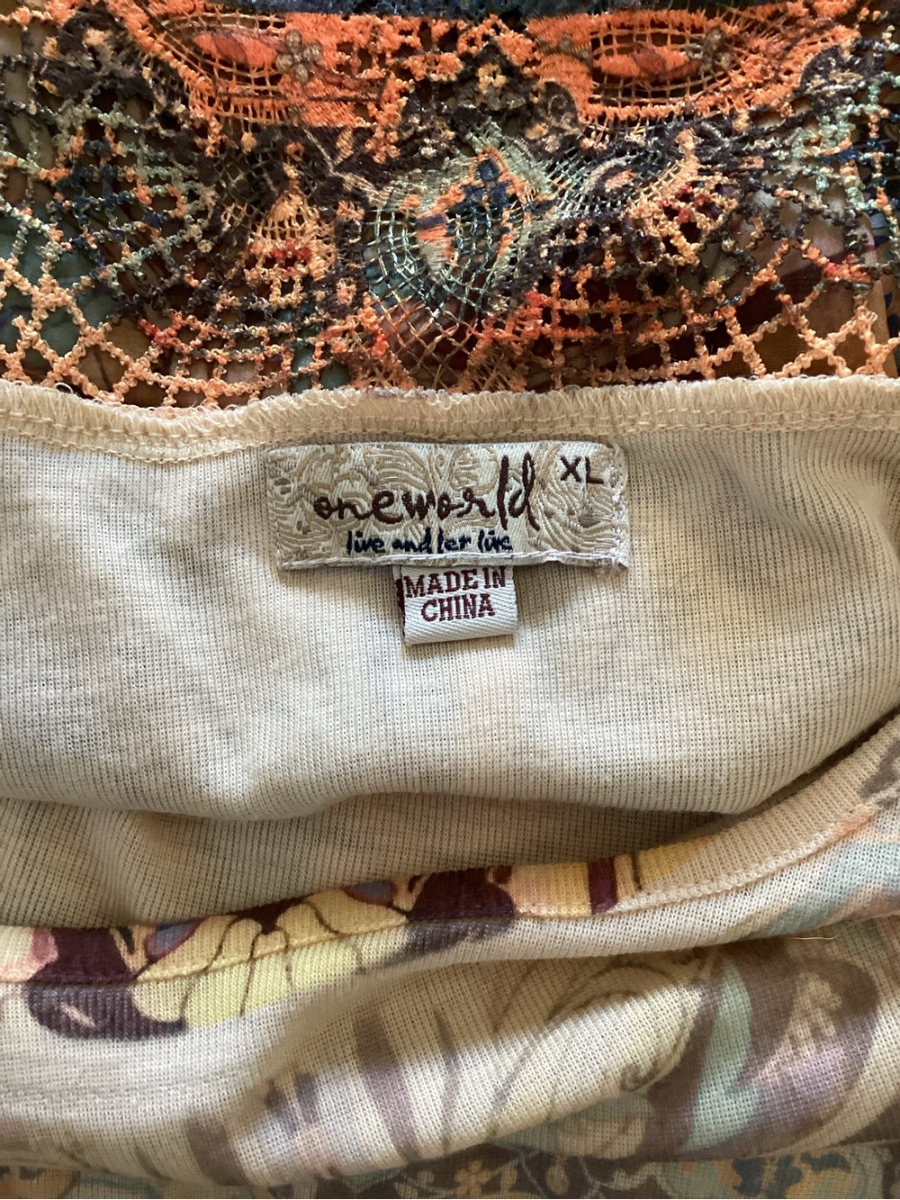 ONE WORLD Boho Paisley Sleeveless Tunic in Beige, Teal, Brown - Picture 8 of 12